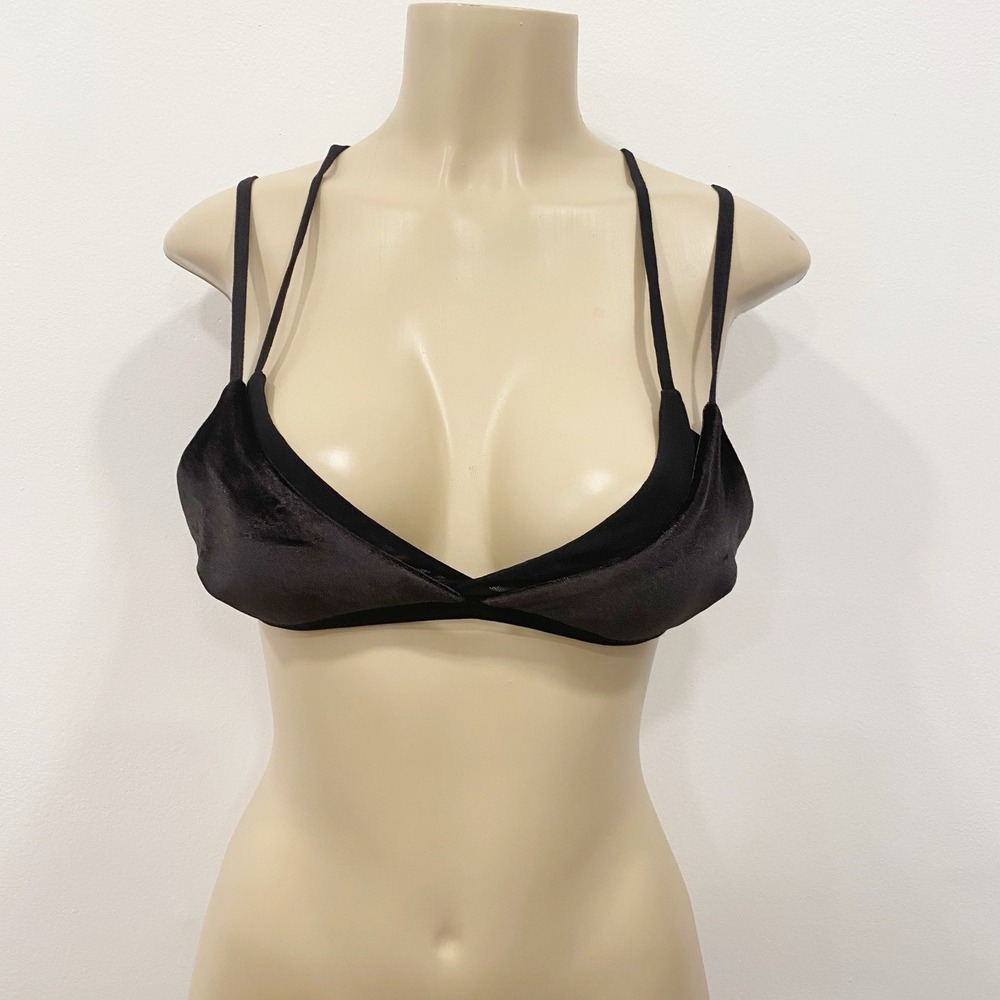 Chaser Velvet Bralette Black Medium NWT Strappy Soft Crop Top Lounge Intimates